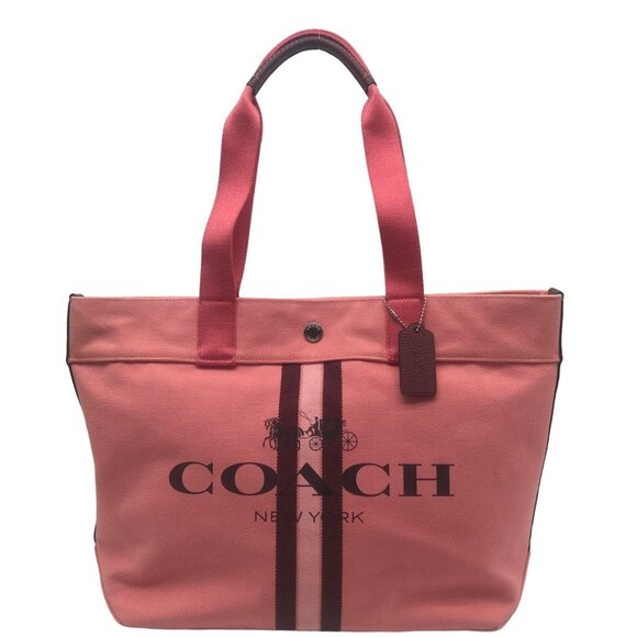 Coach Bordeaux Striped Pink Canvas Tote Bag  47391 - Picture 1 of 11